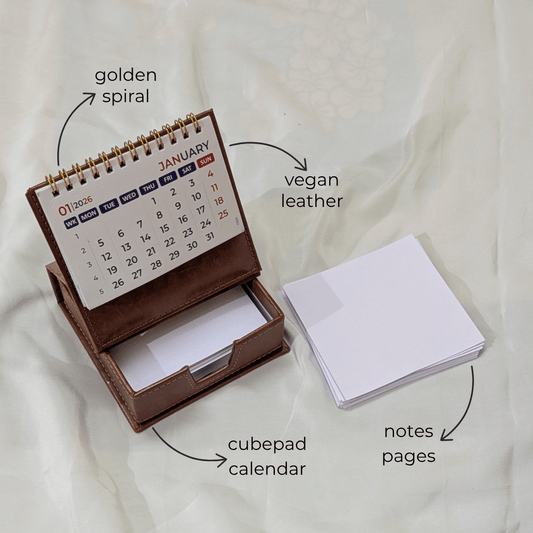 The Leather Brown DeskuCube Calendar